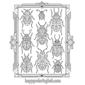 Detailed retro 80s beetles coloring page