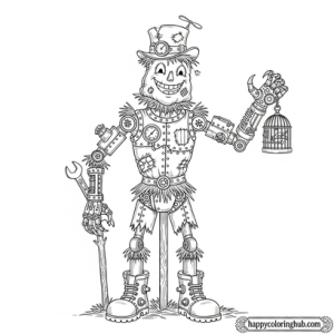 Detailed steampunk farms coloring page