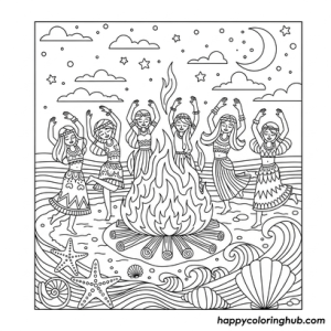 Funny boho beaches coloring page