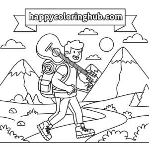 Guitars hiking coloring page for adults