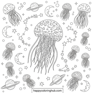 Jellyfish celebration coloring page for seniors