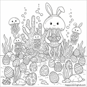 Jellyfish easter coloring page