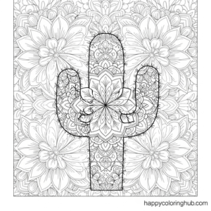 Mandala cactuses coloring page for adults