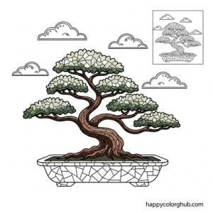 Mosaic bonsai coloring page for women