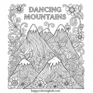 Mountains dancing coloring page for adults