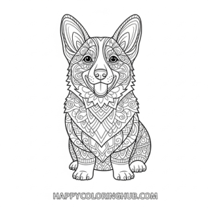 Psychedelic corgis coloring page for teens