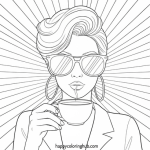 Relaxing retro 80s tea time coloring page