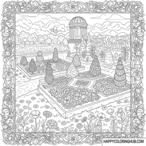 Renaissance botanical gardens coloring page for anxiety relief
