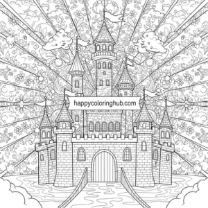 Retro 90s castles coloring page for adults