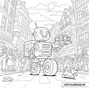 Robots drinking coffee coloring page for women