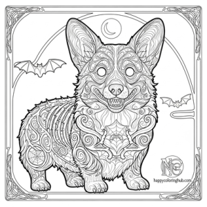 Scary art nouveau corgis coloring page