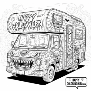 Scary graffiti camper vans coloring page