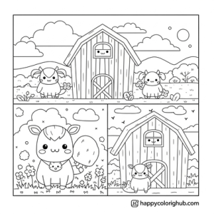 Simple watercolor style farms coloring page