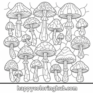 Stained glass fungi coloring page for adults