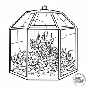 Stained glass succulents coloring page for adults