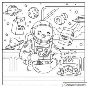 Surreal astronauts coloring page for teens
