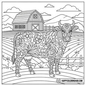 Tattoo style farms coloring page for stress relief