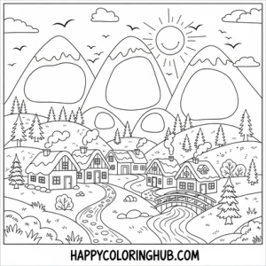 Travel mountains coloring page