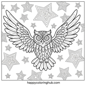 Trippy owls coloring page for women