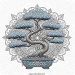 Vaporwave bonsai coloring page for teens