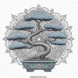 Vaporwave bonsai coloring page for teens