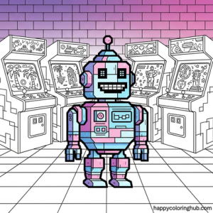 Vaporwave robots coloring page for women