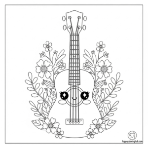 Watercolor style musical instruments coloring page for kids