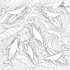 Whales surfing coloring page for kids