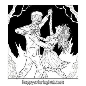 Zombies dancing coloring page for anxiety relief