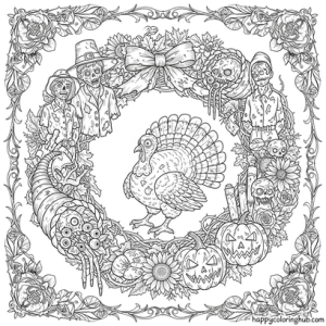 Zombies thanksgiving coloring page for teens