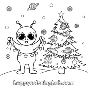 Aliens winter coloring page for kids