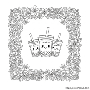 Bubble tea celebration coloring page for kids