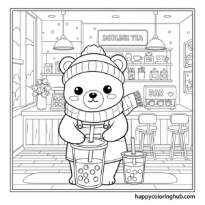 Bubble tea winter coloring page for teens