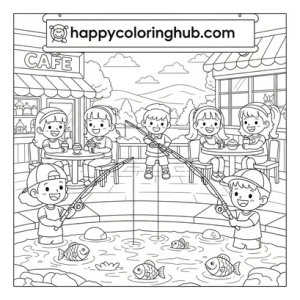 Cafes fishing coloring page for kids