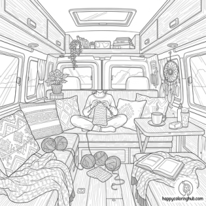 Camper vans knitting coloring page for men