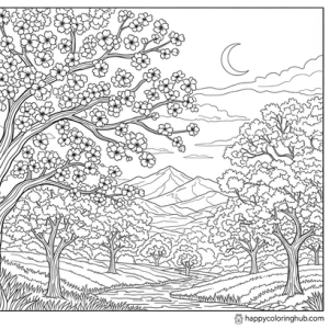 Cherry blossom coloring page for adults