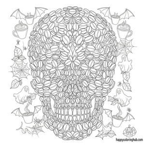 Coffee halloween coloring page for adults