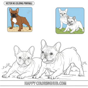 Complex renaissance french bulldogs coloring page