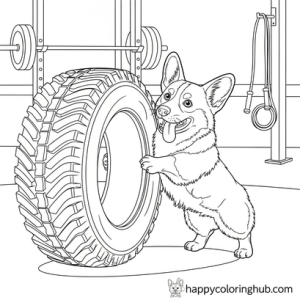 Corgis working out coloring page for men