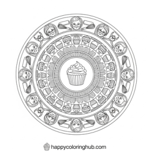 Cupcakes baking coloring page for seniors