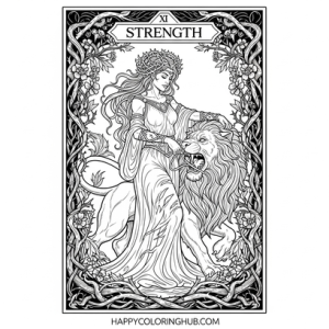 Dark fantasy tarot cards coloring page for seniors