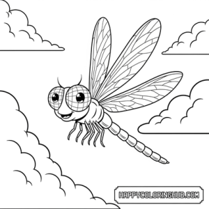 Easy retro 80s dragonflies coloring page