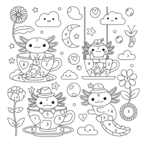 Easy surreal axolotls coloring page