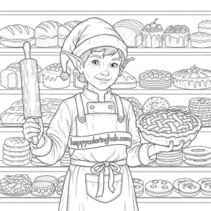 Elves baking coloring pages