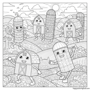 Farms dancing coloring page