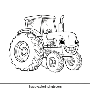 Funny creepy kawaii tractors coloring page