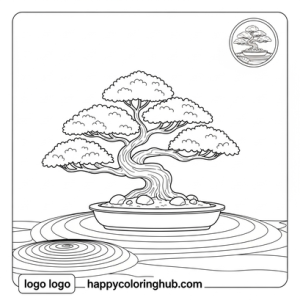 Funny doodle bonsai coloring page