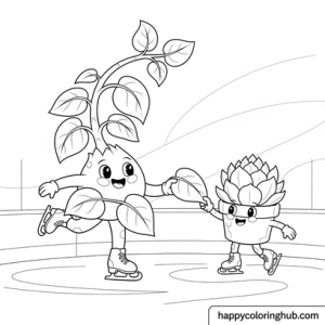 Houseplants skating coloring page for stress relief