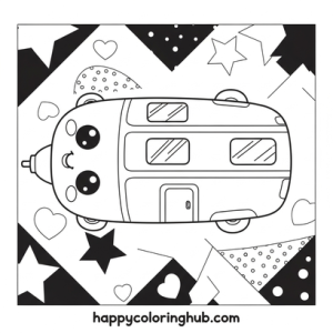 Kawaii camper vans coloring page for relaxation