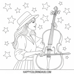 Musical instruments shopping coloring page for women